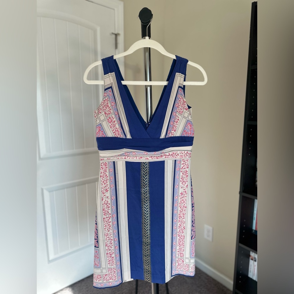 Vintage Nicole Miller Studio Above Knee, Mini Striped Dress Royal Blue